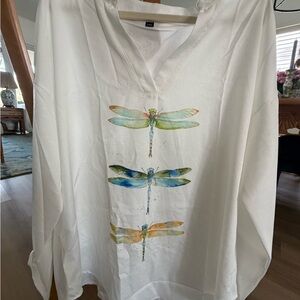 White Top with Dragonfly Design